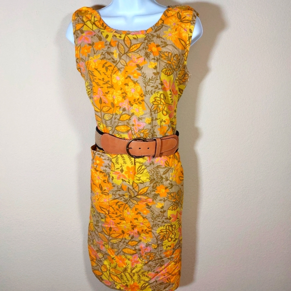 Vintage Handmade Orange, Pink, Tan, Yellow Floral Dress, size medium - Picture 1 of 8